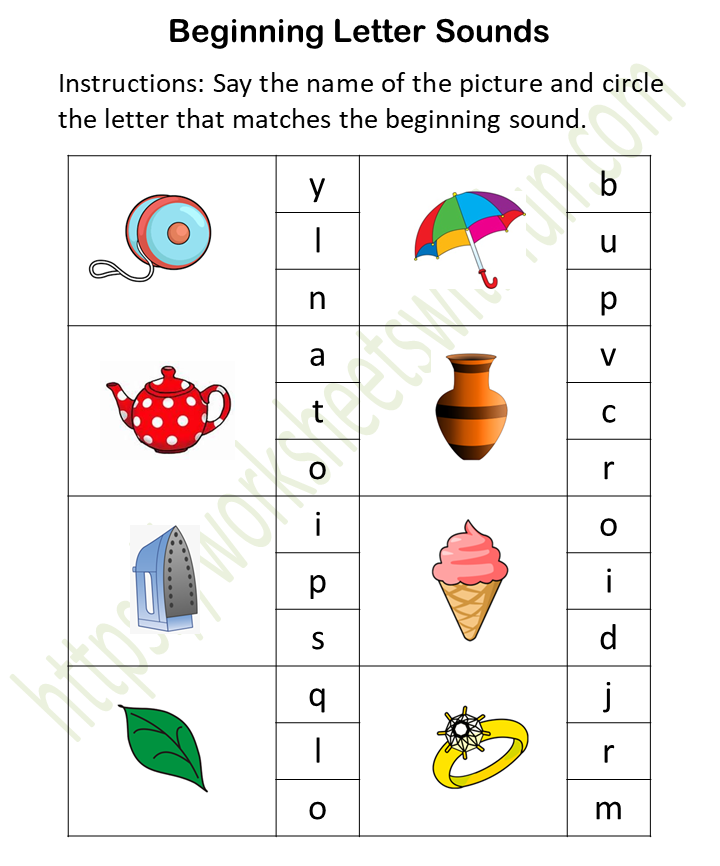 English - Preschool: Initial Sound Worksheet 4 (Color)